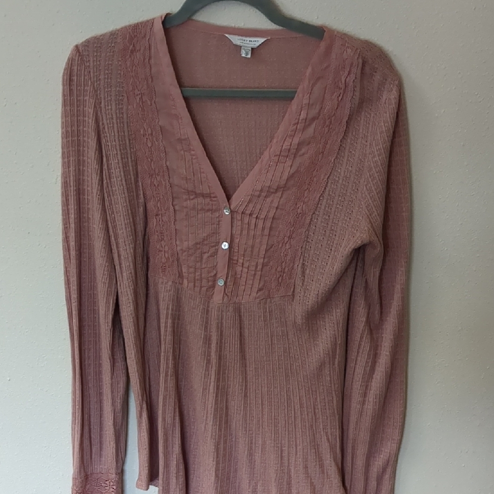 Women's Pink Top Lucky Brand Xl Semi Sheer